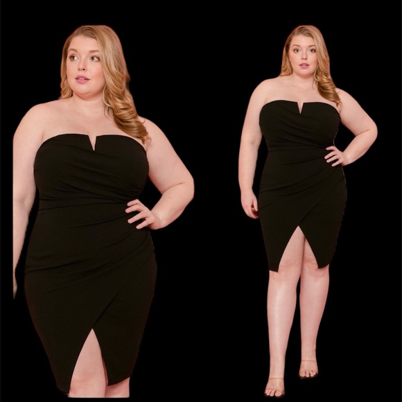 PLUS Black Strapless Cocktail Midi Dress NWT - Picture 1 of 7